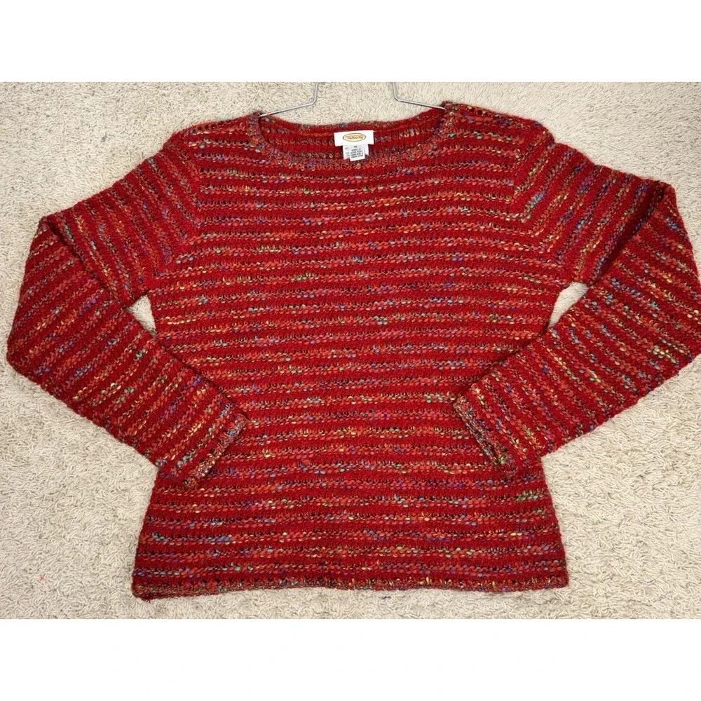 Talbots Wool Blend Open Weave Multicolor Pullover Sweater Size M Boat Neck Boho‎